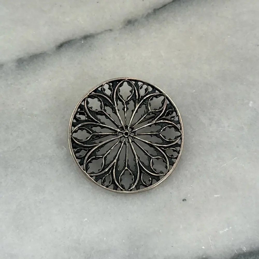 Vintage Sterling silver gothic cathedral filigree detailed brooch